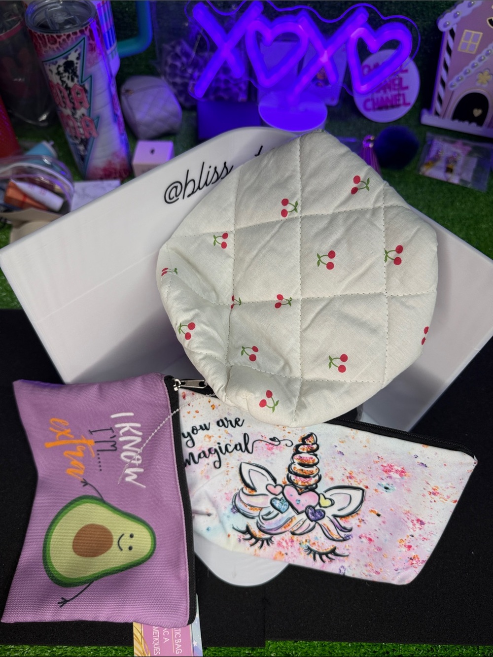 Three cosmetic bags set